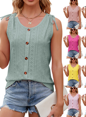 Solid color crew neck hollowed out loose vest 纯色宽松背心女