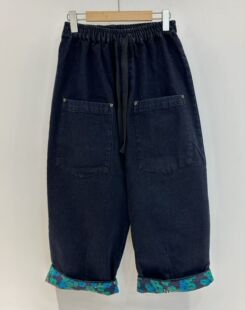 日单纯棉质感复古拼接秋冬新款 宽松休闲松紧腰抽绳百搭厚实直筒裤