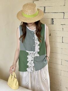 森女日系不规则镂空拼接2026夏季新款系扣减龄纯棉无袖减龄马甲女
