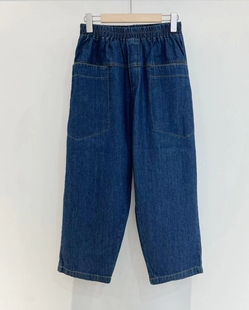 日单纯棉水洗松紧腰宽松大码 宽松显瘦百搭港味休闲筒约净色牛仔裤