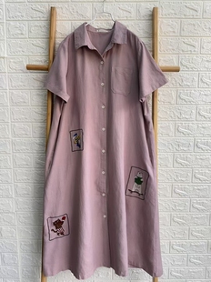 新款 森女日系小众设计感复古刺绣翻领纯棉连衣裙夏季 减龄ins裙子