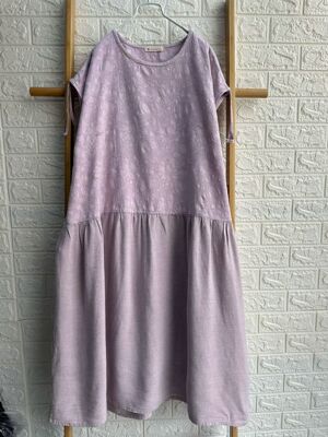 原单森女日系小众复古拼接夏季新款宽松休闲大码棉麻减龄连衣裙女