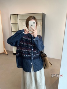 宽松显瘦翻领别致纯棉洋气衬衫 新款 女 小众复古拼接秋季 设计感时尚