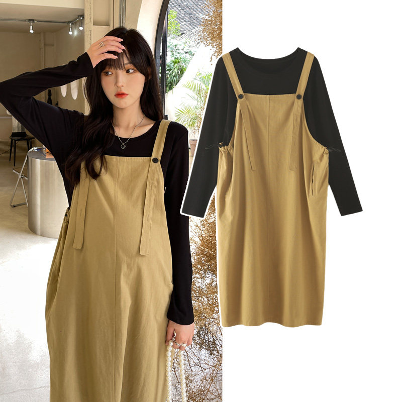 孕妇秋装套装时尚款2021新款韩版孕妇背带裙春秋秋款潮妈两件套女