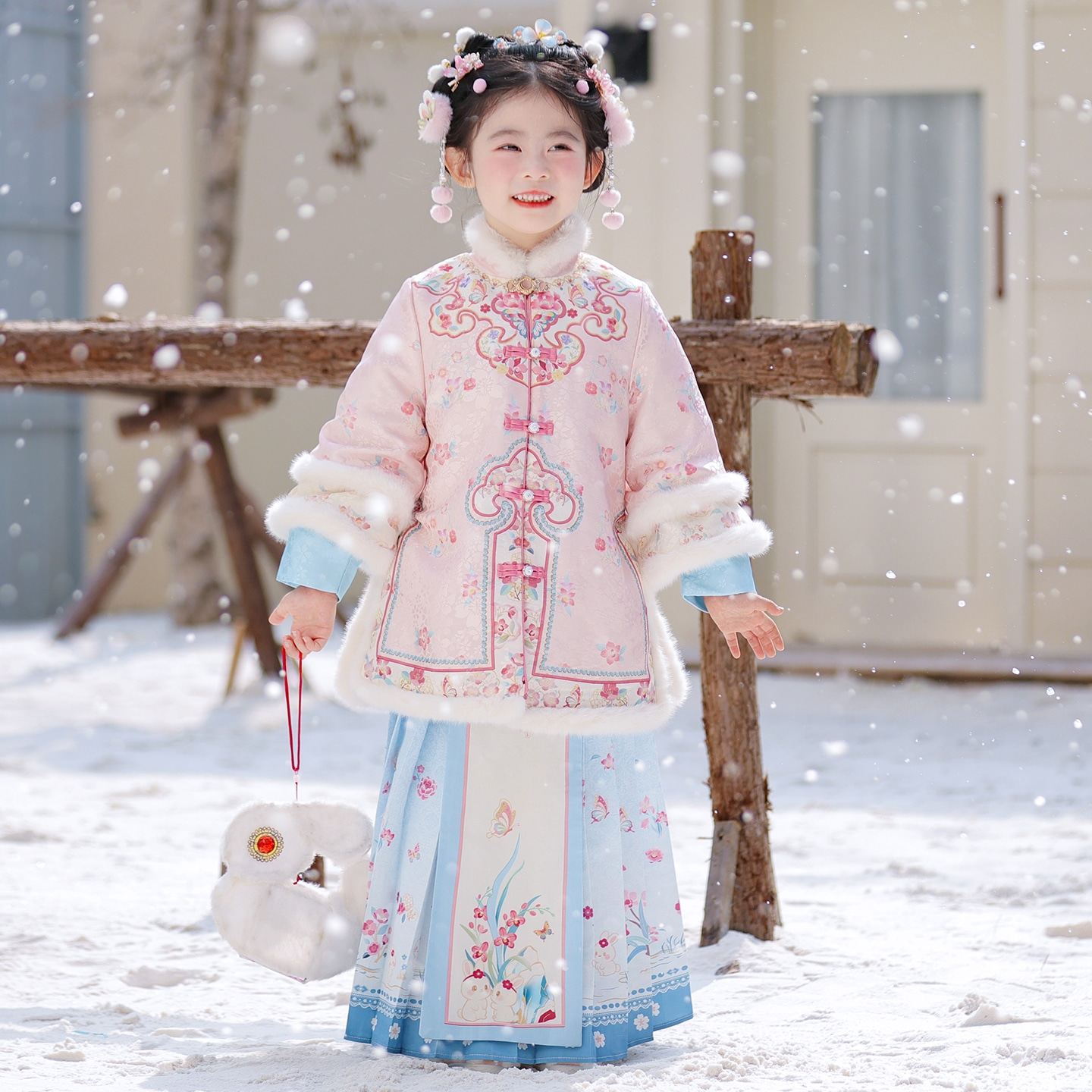 女童拜年服套装国风古装公主裙子冬季2025新款儿童格格服汉服加绒