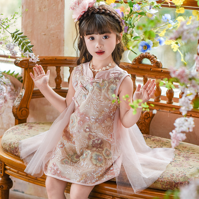 女童旗袍裙夏季2025新款儿童新中式连衣裙夏款女孩国风短袖公主裙