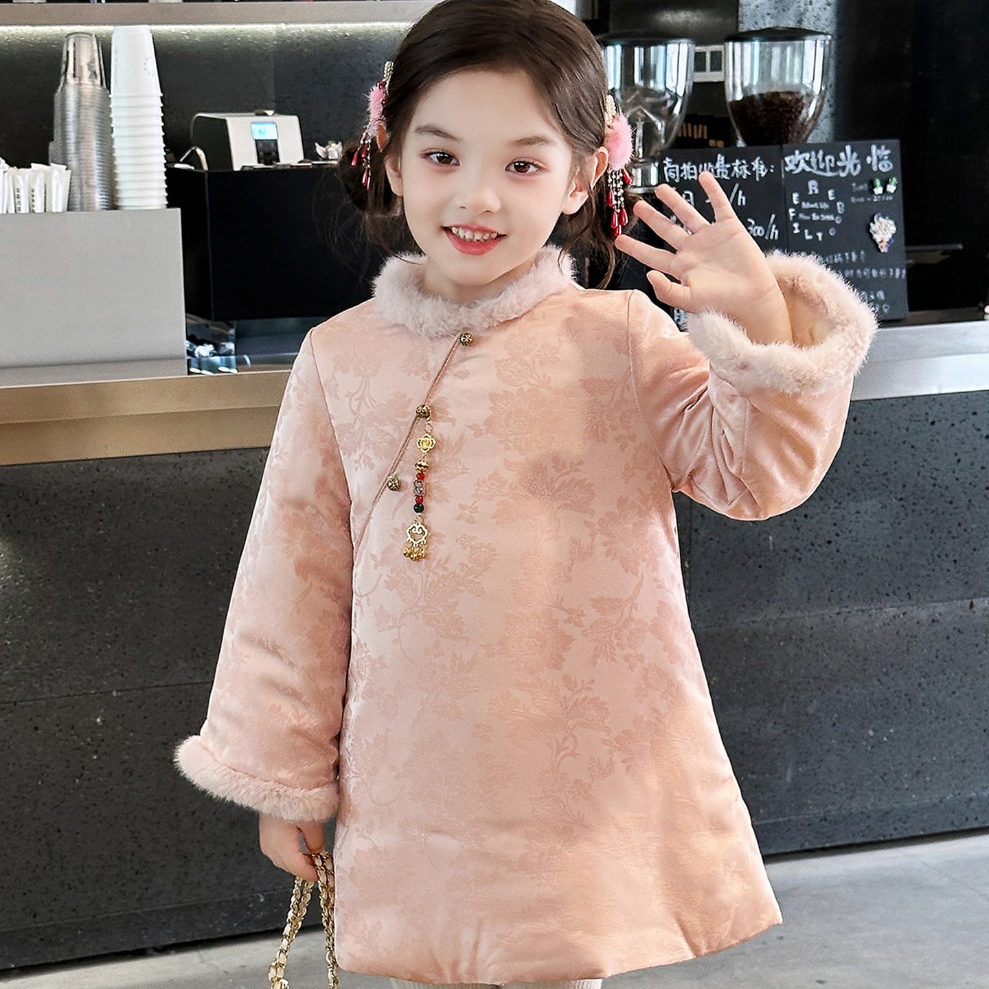 女童旗袍裙冬装2025新款儿童中国风拜年服女孩秋冬加厚汉服连衣裙