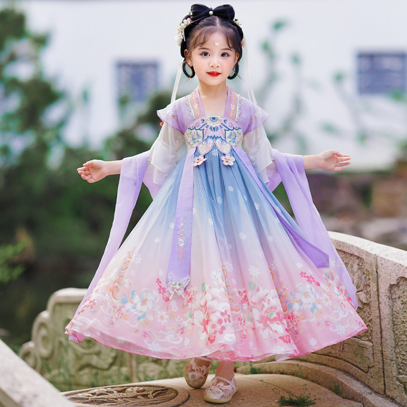 汉服女童2022新款儿童古装中国风超仙唐装古风公主女孩秋款连衣裙