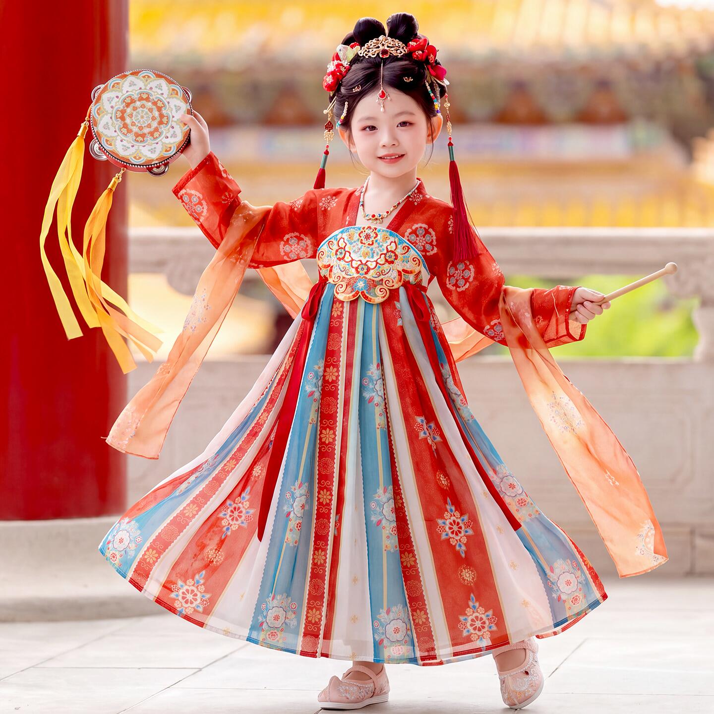 女童汉服2026款儿童敦煌古风超仙女孩连衣裙中秋国风唐装表演襦裙