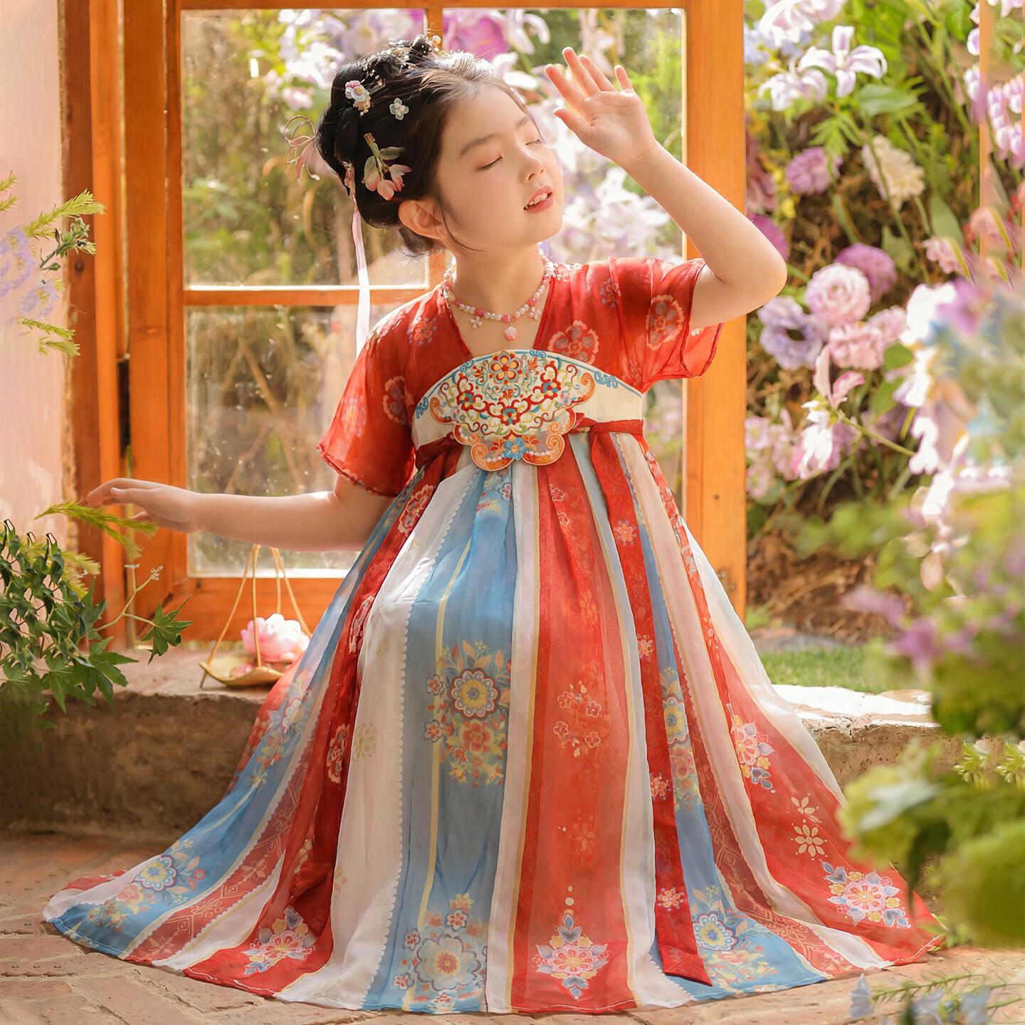 女童红色汉服连衣裙夏季新款儿童超仙古风襦裙女孩唐装表演服薄款