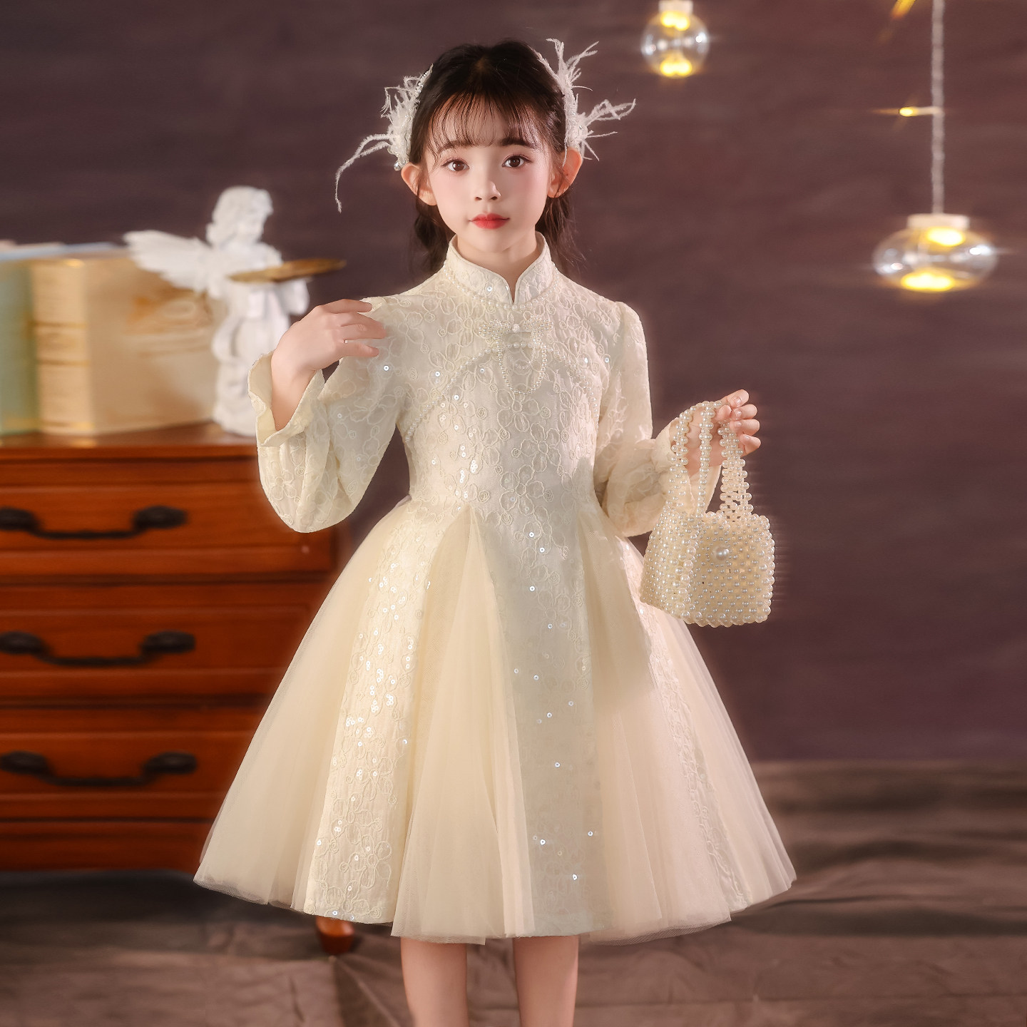 女童连衣裙新中式儿童汉服秋冬2026新款小女孩旗袍网纱洋气公主裙