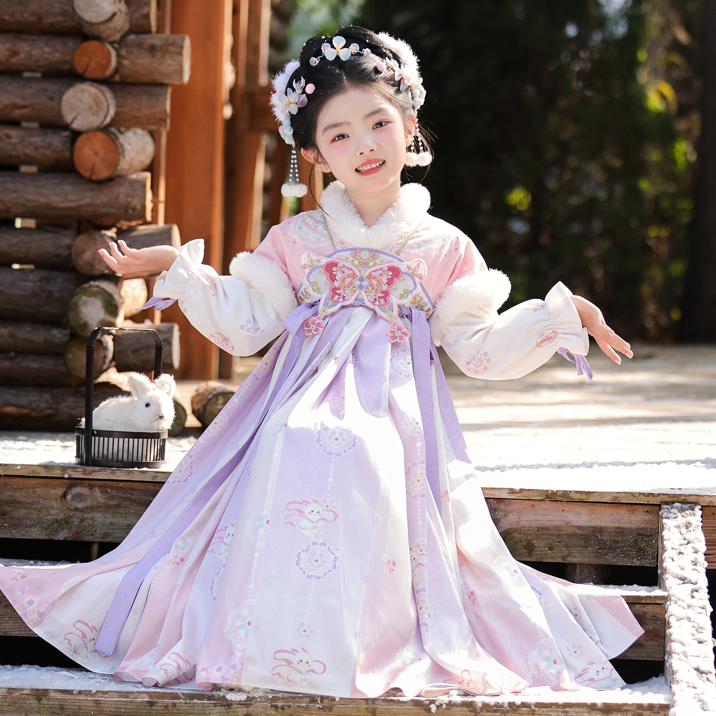 汉服女童冬款2025新款儿童高端超仙古风加绒连衣裙小女孩古装襦裙