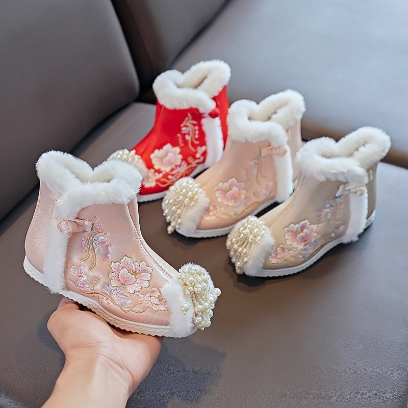 汉服靴女童冬季绣花鞋古装加绒古风棉靴汉服鞋中国风小公主雪地靴,童鞋/婴儿鞋/亲子鞋,儿童汉服鞋,淘宝优惠券,粉丝福利购,淘宝优惠卷