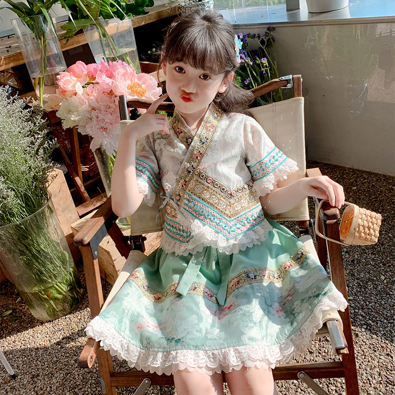 女童泼水节连衣裙少数民族公主裙西双版纳傣族服装舞蹈表演汉服裙