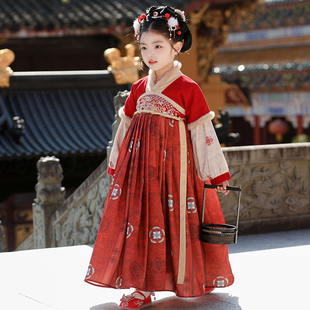 女童汉服连衣裙冬季加厚儿童过年服宝宝唐装裙子小女孩古装拜年服
