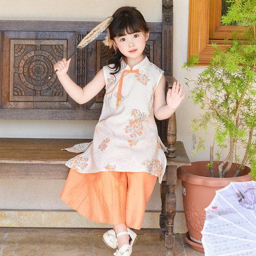 女童汉服夏季古风旗袍裙2026新款儿童国风套装女孩夏款唐装连衣裙