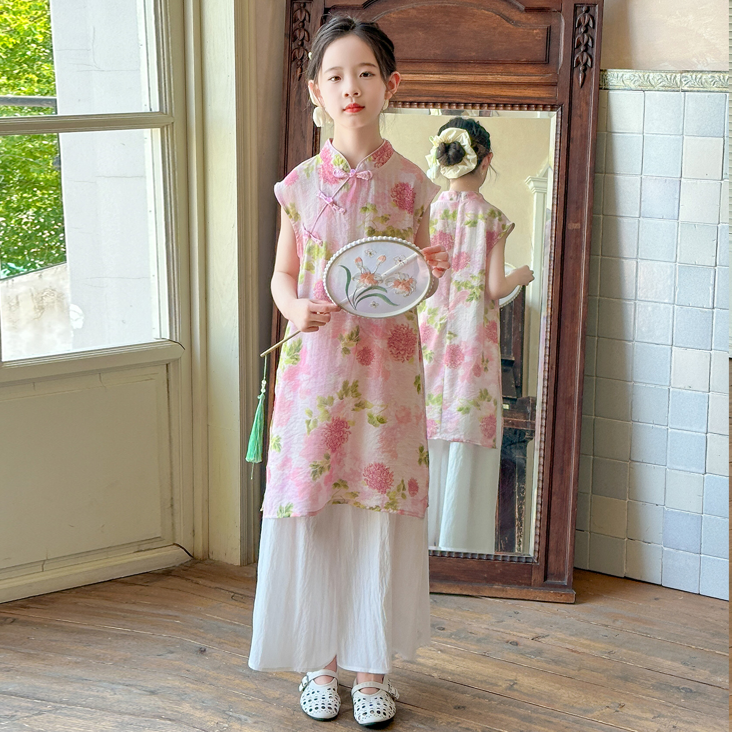 新中式女童裙子套装夏季2025新款女孩唐装旗袍儿童国风连衣裙夏款