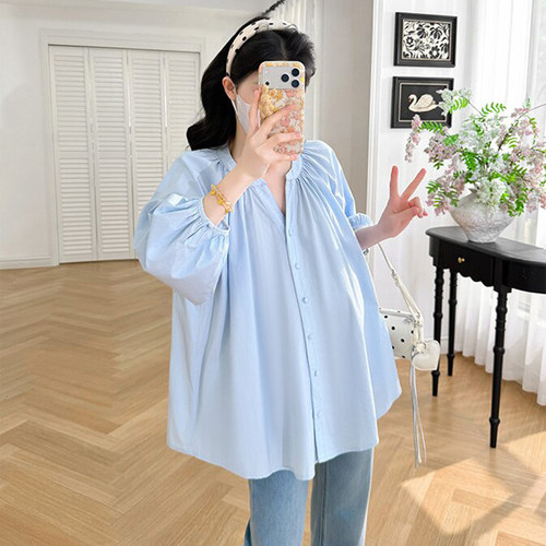 孕妇V领衬衫宽松春夏时尚休闲