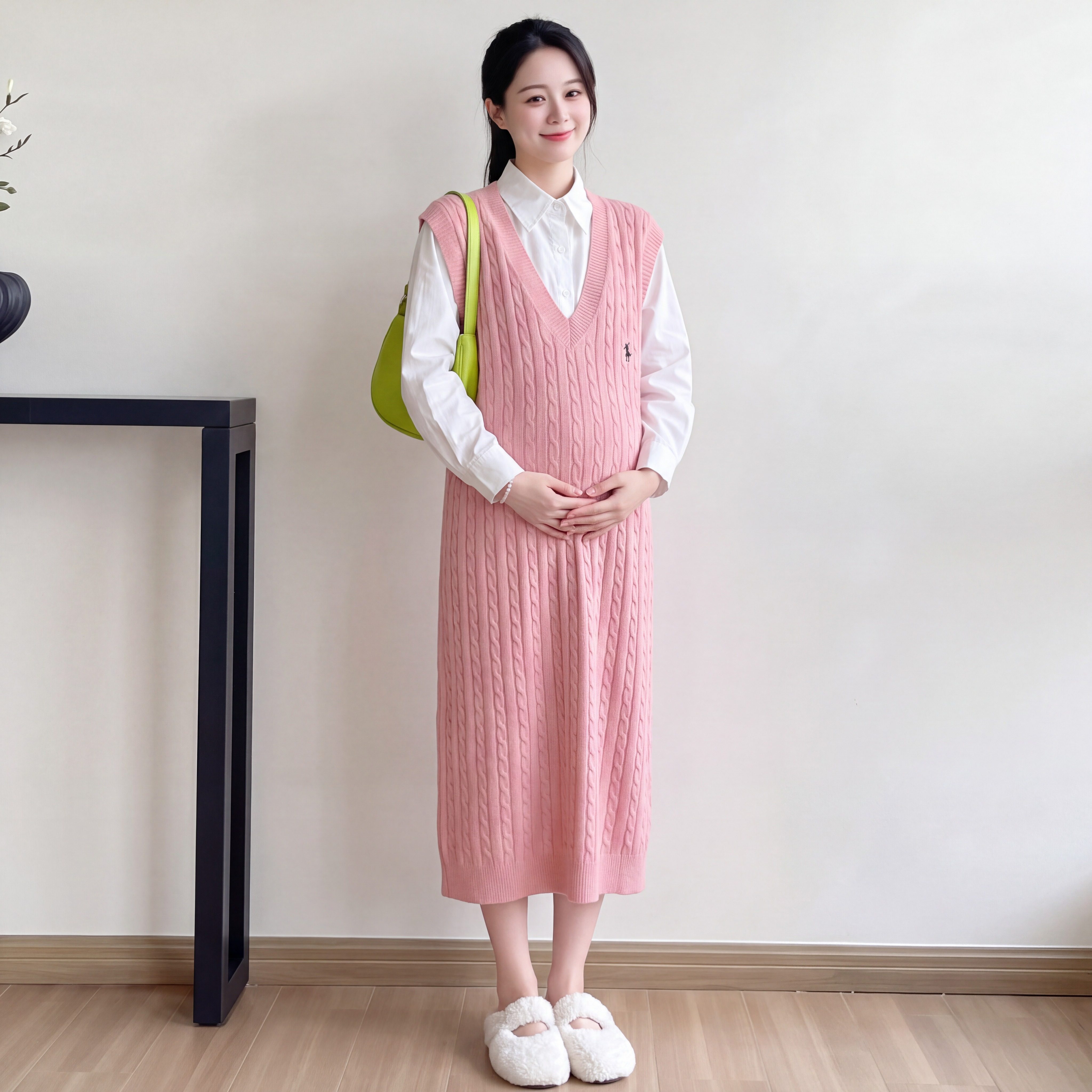 孕妇针织背心裙+衬衫上衣套装