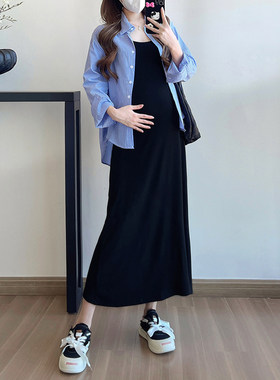 孕妇条纹衬衫+吊带连衣裙两件套