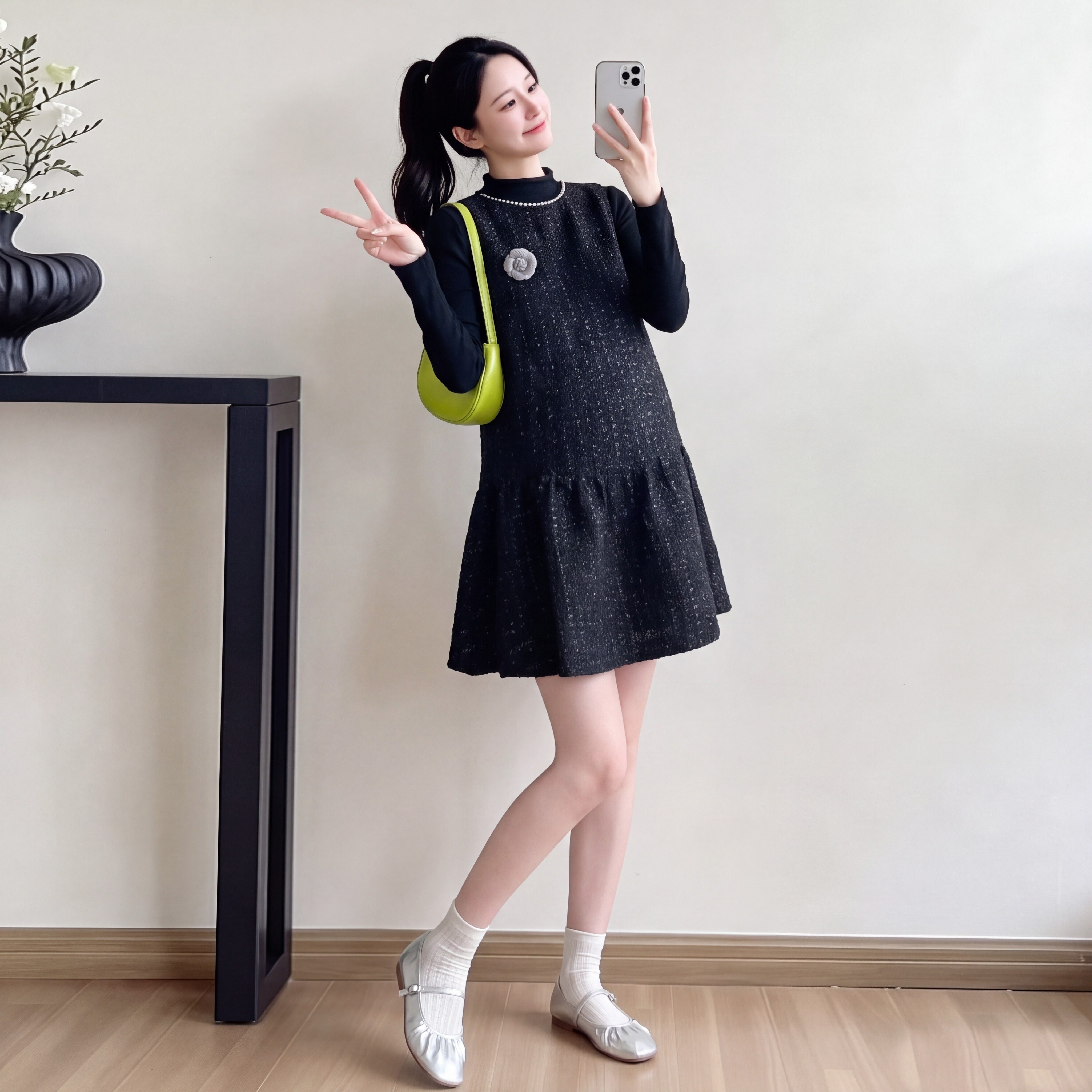 孕妇小香风背心裙打底衫套装