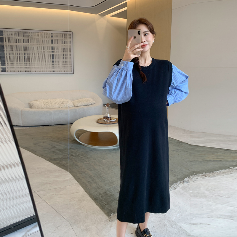 孕妇连衣裙秋冬假两件衬衫针织裙