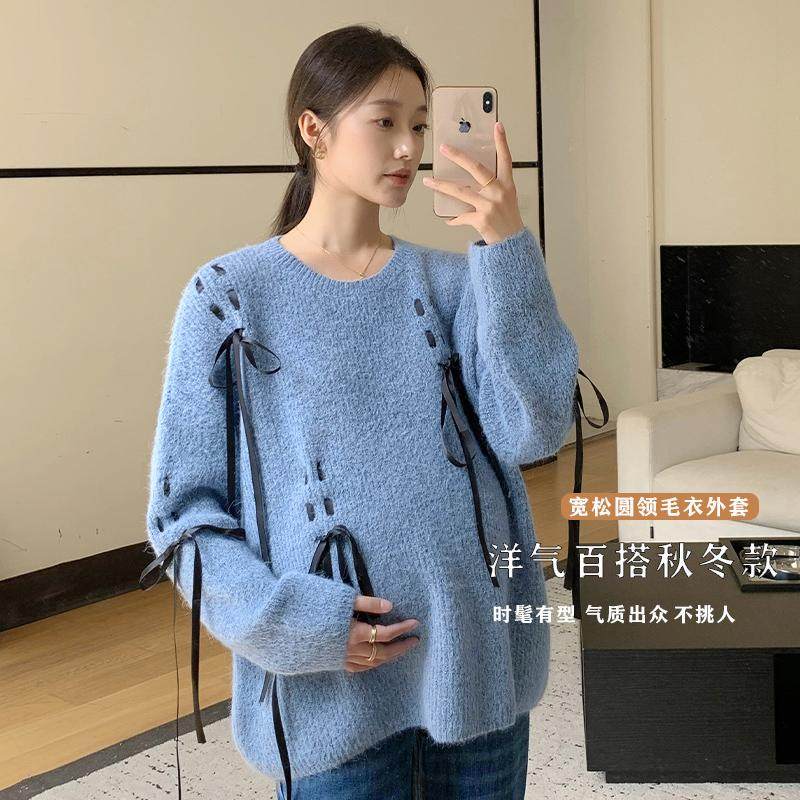 孕妇装毛衣秋冬2025新款针织衫长袖宽松时尚长袖套头流苏打底上衣