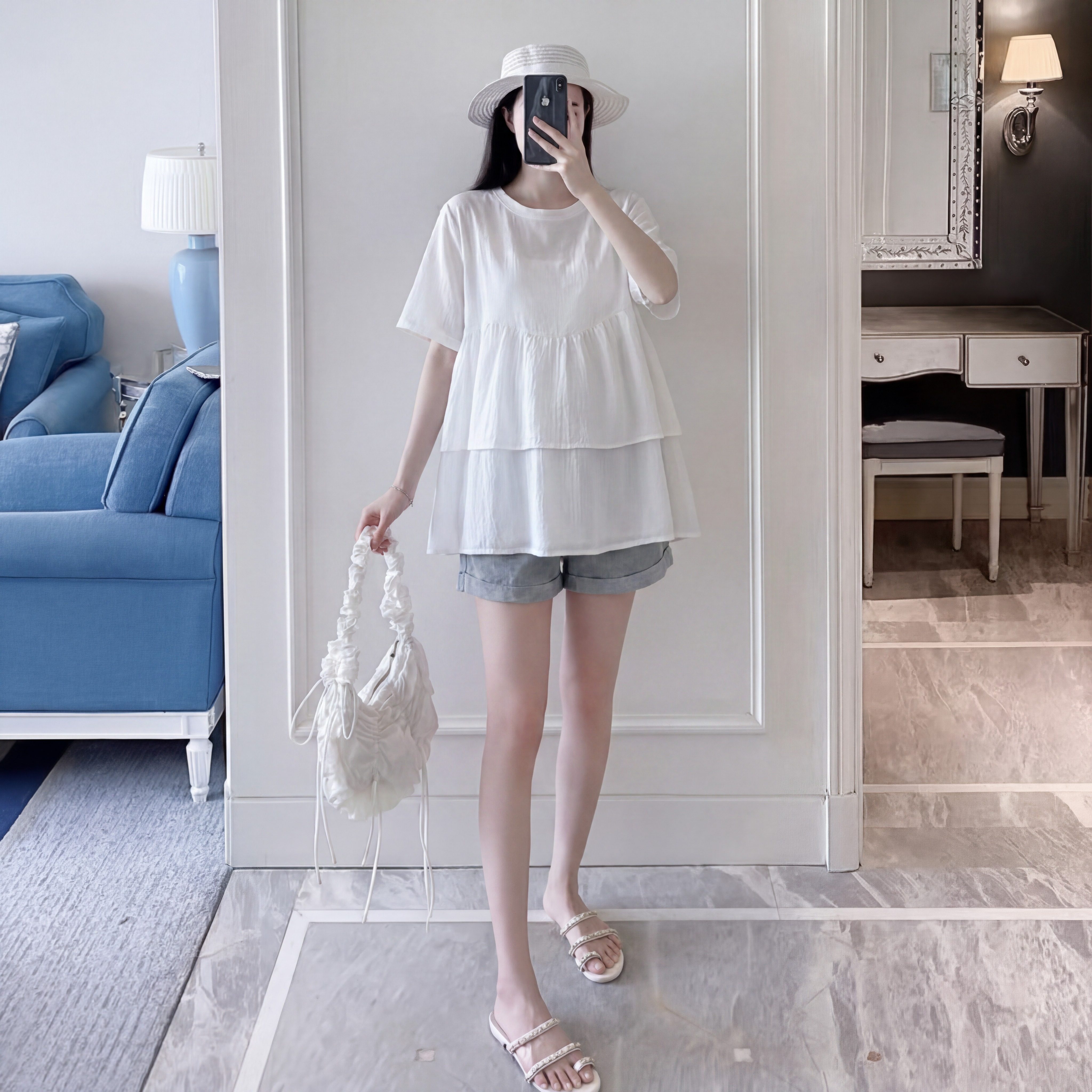 孕妇夏季荷叶边显瘦套装