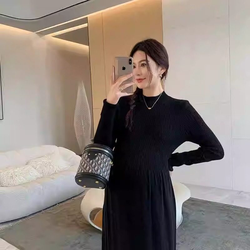 孕妇装连衣裙显瘦遮肚毛衣裙