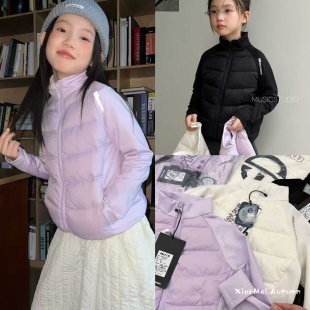 女童轻薄羽绒服2025秋冬新款儿童白鸭绒内胆中大童连帽校服神品