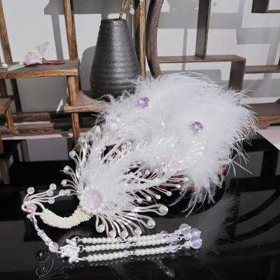 团紫古风汉服头饰银色羽毛偏凤嫦娥奔月女儿国王金丝凤神仙服凤钗