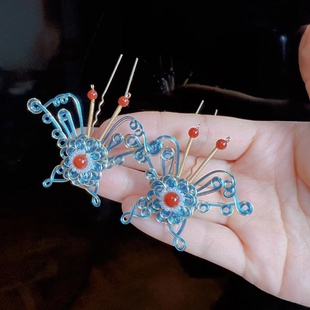 【新品福利】团紫原创掐丝颤颤蝴蝶日常小钗汉服古风发饰发钗饰品