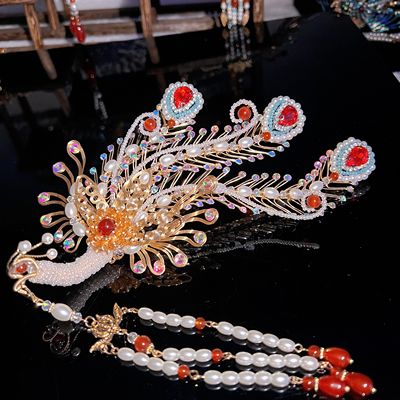 团紫原创古风汉服发饰电视女儿国国王偏凤凤冠新娘头饰金丝凤发簪