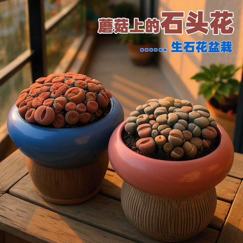 生石花创意桌面趣味多肉植物组合盆栽屁股花儿童解压趣味生日礼物