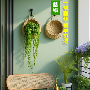 饰 吊兰佛珠情人泪多肉植物长藤编壁挂花篮盆栽装