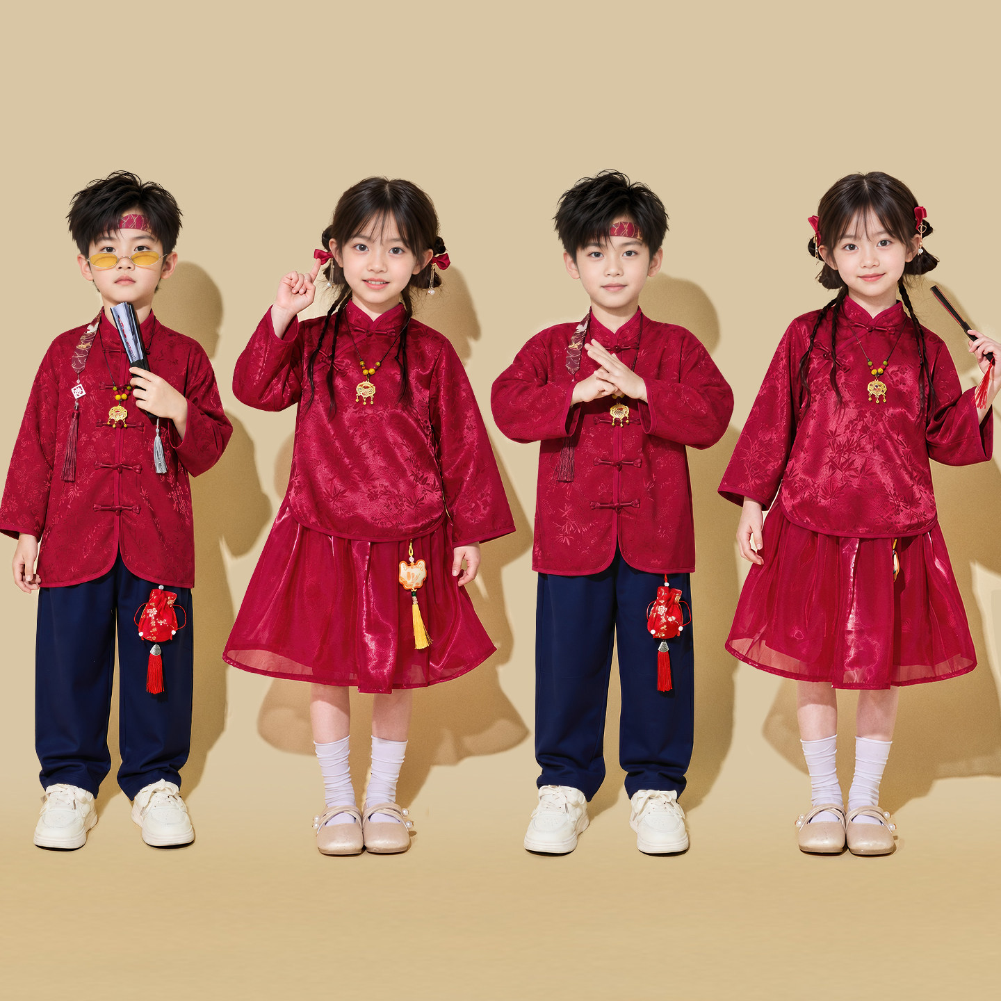 儿童演出服啦啦队汉服中国风运动会服装小学生班服幼儿园合唱服装