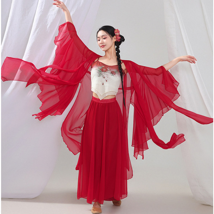 古典舞蹈服新中式仙气柔美民族身韵纱衣练功服古风红色演出套装女