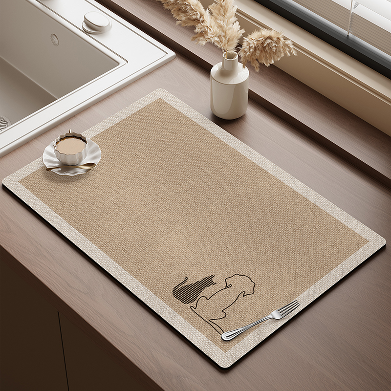 侘寂风厨房台面沥水垫硅藻泥咖啡机专用吸水垫吧台餐垫碗筷隔热垫