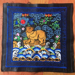 一品武官棕熊图案补子刺绣绣片 清朝武官服绣片