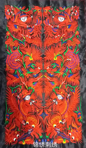 大红色喜庆对联刺绣绣花绣片机绣电脑绣民族风盛典庙会刺42*23cm
