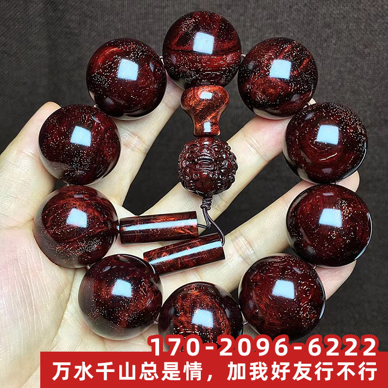 印度小叶紫檀佛珠手串2.5满螺旋金星紫檀老料木质圆珠男手链文玩