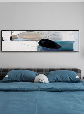迹象 极简蓝色抽象卧室床头装饰画艺术壁画酒店民宿房间背景挂画