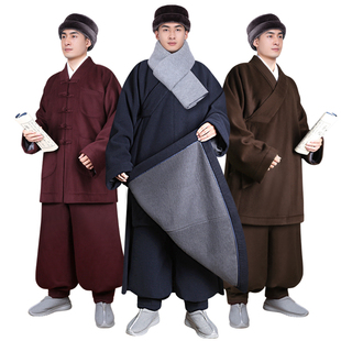 尚远冬季僧服居士服套装毛绒加绒保暖禅修服装唐装汉服男女通用