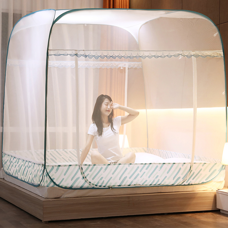 蒙古包蚊帐免安装1.8m床家用可折叠1.5米儿童防摔2米1.Y2m拉链纹
