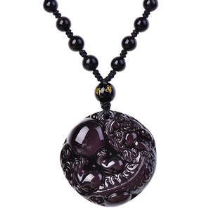 天然彩虹眼黑曜石貔貅吊坠玉石有求必应招财项链男士女款配饰挂件