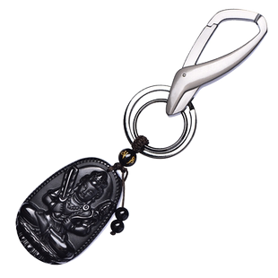 天然黑曜石不动明王菩萨属鸡钥匙扣汽车挂件不动尊明王饰品男女款