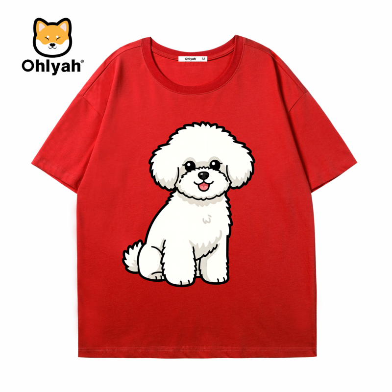 Ohlyah品牌白色比熊萌犬印花红色短袖男女同款宠物图案定制t恤衫,男装,T恤,淘宝优惠券,粉丝福利购,淘宝优惠卷