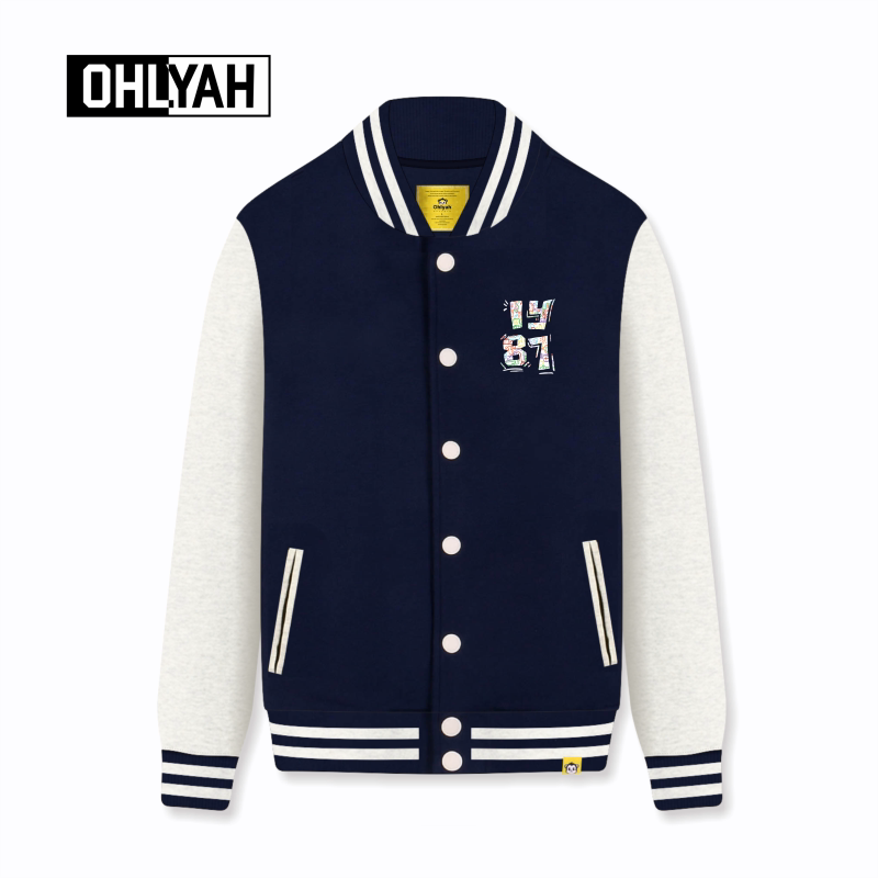 Ohlyah品牌时尚彩色1987印花情侣棒球服外套男女同款休闲纯棉夹克