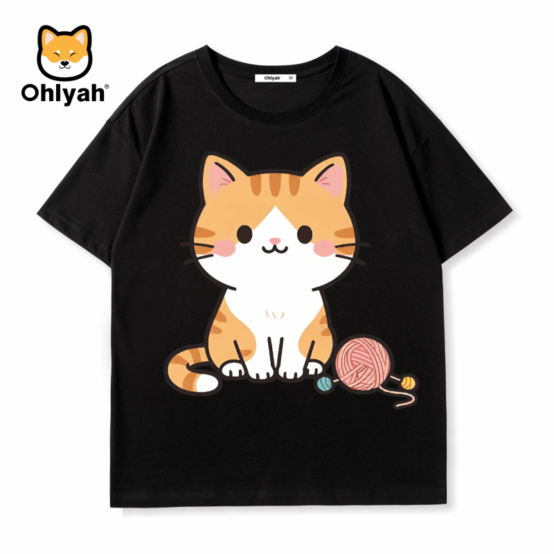Ohlyah品牌萌宠毛线猫咪印花情侣装短袖t恤男女同款纯棉舒适半袖,男装,T恤,淘宝优惠券,粉丝福利购,淘宝优惠卷