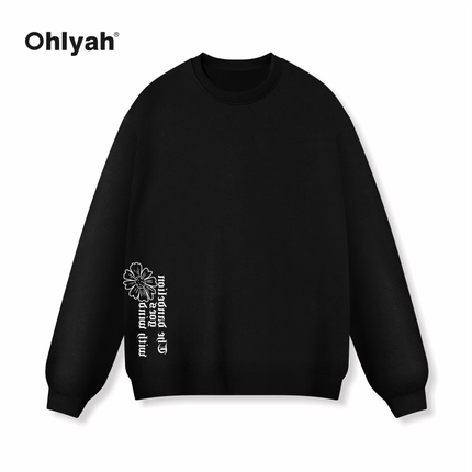 Ohlyah字母雏菊印花无帽纯棉情侣卫衣美式针织重磅套头衫团建定制